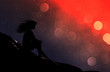 Girl sitting alone in starry night,3d illustration conceptual background