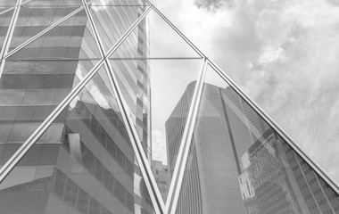 windows of commercial building with B&W color