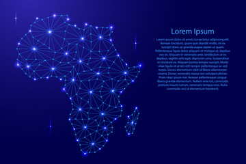 Africa map of polygonal futuristic mosaic lines network, rays and dots vector illustration.