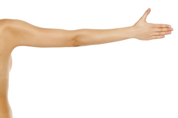 whole female arm on white background