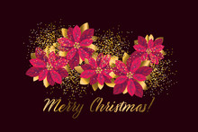 Christmas Red And Gold Poinsettia Design Element