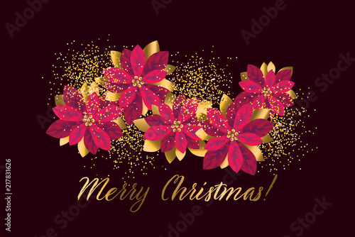 Christmas red and gold poinsettia design element