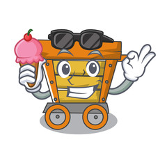 Sticker - With ice cream wooden trolley character cartoon