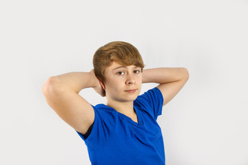 cozy cute smiling boy isolated on white