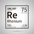 © EvgeniyBobrov - Rhenium chemical element with first ionization energy, atomic mass and electronegativity values ,simple black icon with shadow