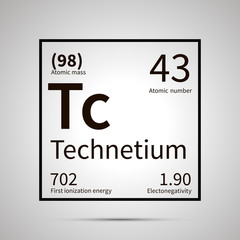 Poster - Technetium chemical element with first ionization energy, atomic mass and electronegativity values ,simple black icon with shadow