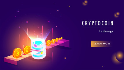 Sticker - Illustration of crypto server, virtual money exchange to real money passing through digital rays for Cryptocoin Exchange concept.