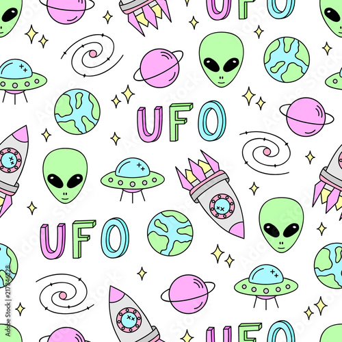 Colorful Cute Space Vector Seamless Pattern Universe Outer Space