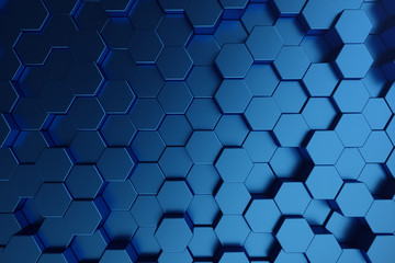 Wall Mural - 3D illustration abstract dark blue of futuristic surface hexagon pattern. Blue geometric hexagonal abstract background.