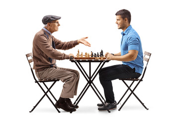 Poster - Senior and a young man playing chess