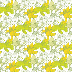  Seamless pattern with lotus flowers. Stock vector.