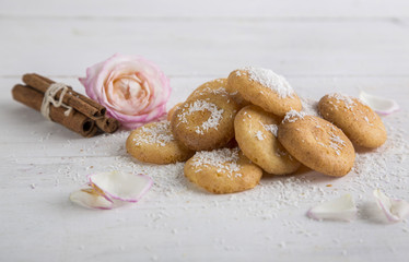 Нomemade coconut cookies, light background