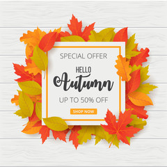 Wall Mural - autumn sale background with leaves. can be used for shopping sale, promo poster, banner, flyer, invi