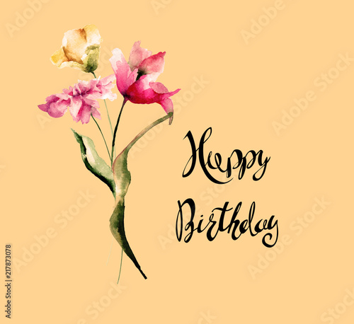 Stylized flowers with title Happy Birthday