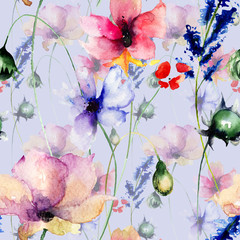 Canvas Print - Seamless pattern with Decorative summer flowers,