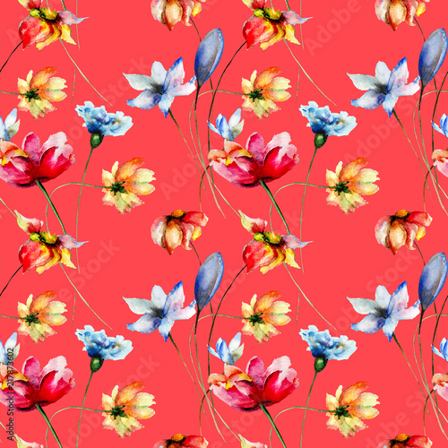 Seamless wallpaper with stylized Spring flowers