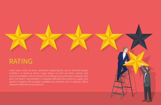 Rating Poster Two Man on Ladder Hanging Fifth Star