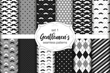 Cute Set Of Gentlemen's Seamless Patterns With Mustache