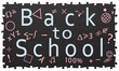 Jigsaw puzzles forming school blackboard with "Back to school" phrase and education theme corresponding graphic signs, 3D rendering