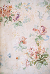 Wall Mural - Vintage Background with Roses - Floral Illustration - Old Paper Texture