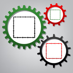 Wall Mural - Arrow on a square shape. Vector. Three connected gears with icon