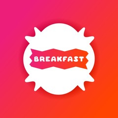 Colorful gradient flyer for cafe with breakfast quote. White sticker on bright background