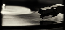 Macro Of Old Vinyl Record Player In Black And White