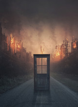 Door Leading To A Burning City