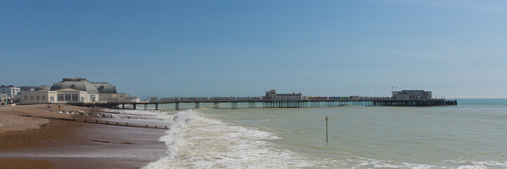 Poster - Worthing beach and pier West Sussex panoramic view