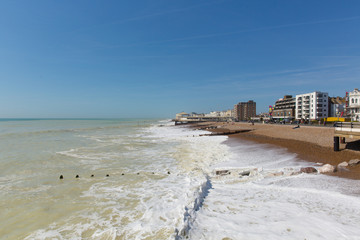 Poster - Worthing beach and waves West Sussex England UK