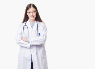 Young Chinese doctor woman over isolated background happy face smiling with crossed arms looking at the camera. Positive person.