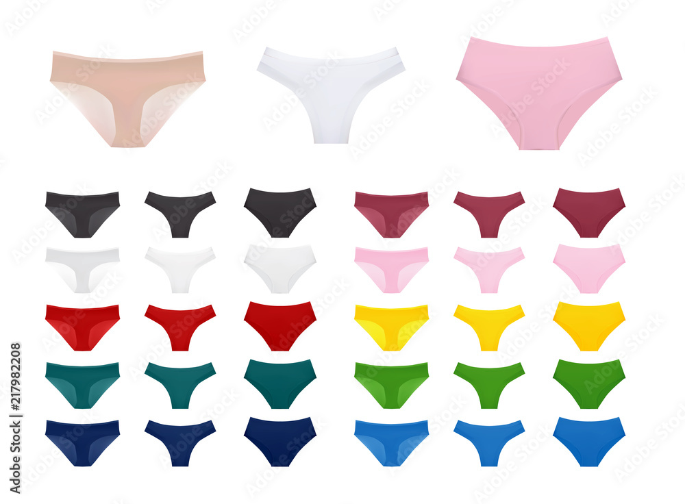 Women underwear collection of different colors, vector eps10 illustration isolated on white background - obrazy, fototapety, plakaty 