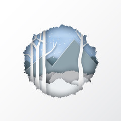Aufkleber - Paper art of winter season forest silhouette landscape background for merry christmas and happy new year.Vector illustration.
