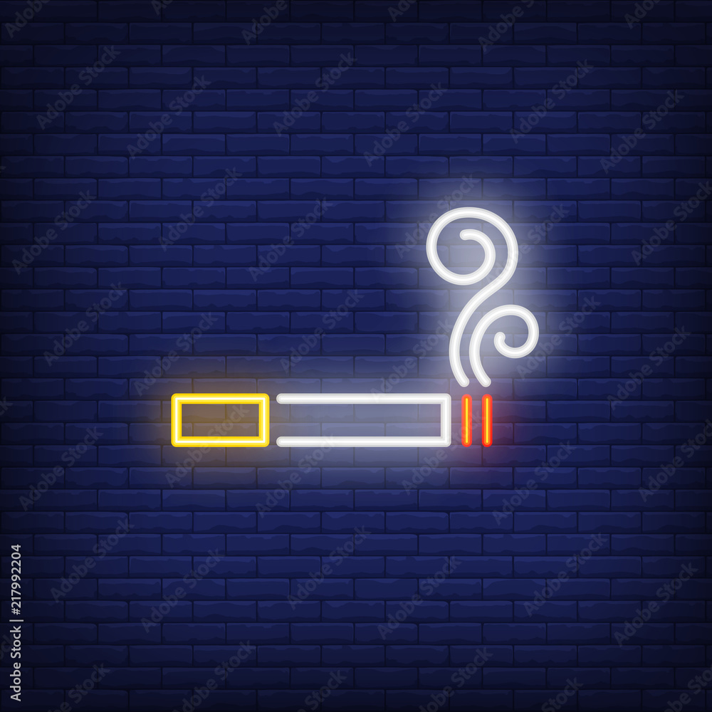 cigarette neon Image vectorielle Stock Smoking cigarette neon sign. Smoking, healthcare  and addiction concept. Advertisement design. Night bright colorful  billboard, light banner. Vector illustration in neon style