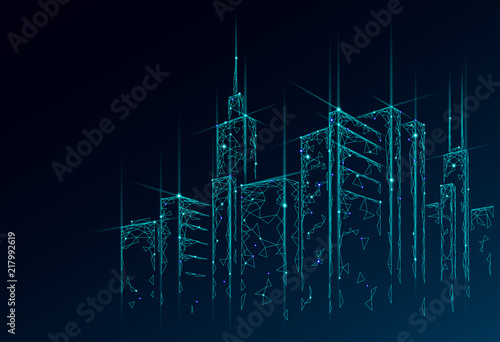 Fotomural Low poly smart city 3D wire mesh