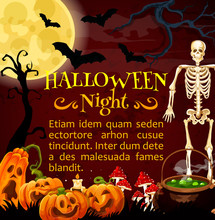 Halloween Trick Or Treat Night Card With Skeleton