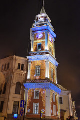 Wall Mural - City Duma tower with New Year and Christmas decorations at night. Saint Petersburg. Russia