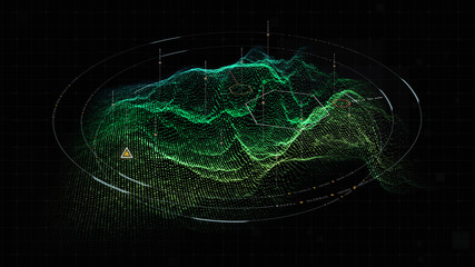 Aufkleber - Futuristic military concept for head up display with holographic terrain, user interface readout, targeting and tracking enemy in digital cyber space background