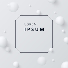 Wall Mural - grey background with black square frame and balls pattern.