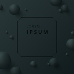 Wall Mural - black background with square frame and balls pattern.