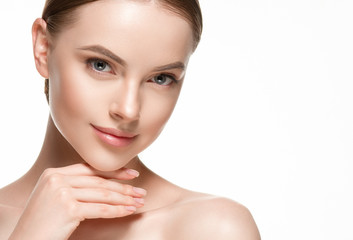 woman beautifl face closeup with healthy skin and beauty lips and eyes