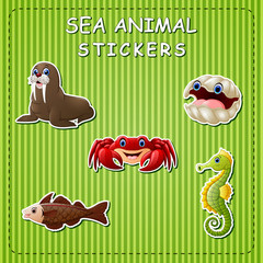 Wall Mural - Cute cartoon sea animals on sticker