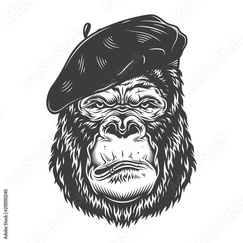 Serious gorilla in monochrome style