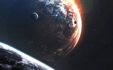Wall Mural - glowing planet, awesome science fiction wallpaper, cosmic landscape. elements of this image furnishe