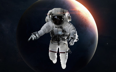 Wall Mural - uranus with astronaut in front of planet. solar system. elements of this image furnished by nasa