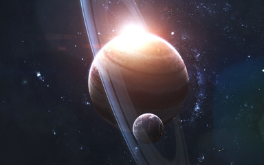 Wall Mural - gas giant with satellite, awesome science fiction wallpaper, cosmic landscape. elements of this imag