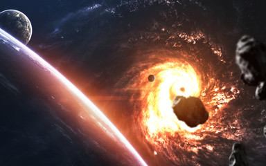 Wall Mural - planets in front of glowing galaxy, awesome science fiction wallpaper. elements of this image furnis