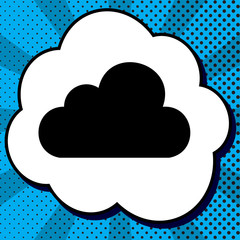 Cloud sign illustration. Vector. Black icon in bubble on blue po