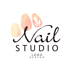 Sticker - Nail studio logo, design element for nail bar, manicure saloon, manicurist technician vector Illustration on a white background