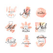Manicure nail studio logo design set, creative templates for nail bar, beauty saloon, manicurist technician vector Illustrations on a white background